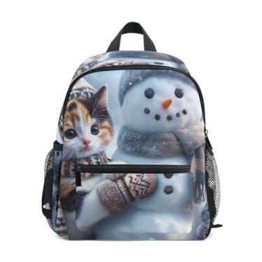 Imagem de GAIGEO Snowman Cute Cat Kids School Backpack with Whistle, Adjustable Chest Strap, School Backpack for Girls Lightweight & Compact for Ages 3-8