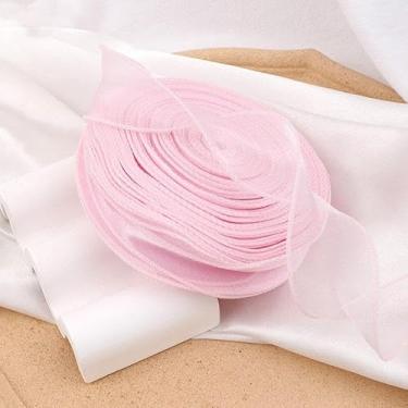 Imagem de Fita com fio, 4 cm x 40 código grande prato rabo de peixe fita fita flor assar arco decorativo tecido (rosa água)