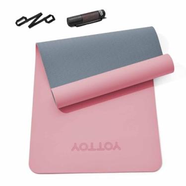Imagem de Tapete de ioga, tapete de exercícios TPE antiderrapante (1/10.2 cm) para pilates, fitness e exercícios descalços, estúdio de academia em casa com alça e bolsa (rosa, 78 x 0,60 cm)