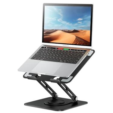 Imagem de tounee Suporte de laptop para mesa, suporte ajustável para computador com base giratória de 360°, suporte ergonômico para laptop compatível com todos os laptops e tablets de 10 a 16 polegadas - preto