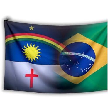 Imagem de Bandeira Decorativa Brasil e Pernambuco, 150x100cm, Multicolorida, Tecido Oxford Premium, Sublimação a Laser, Uso Interno e Externo
