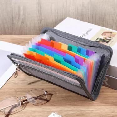 Imagem de 1 carteira de documentos com zíper, 13 compartimentos, organizador de documentos com dinheiro, compartimentos para dinheiro, para cheques, contas, cupons