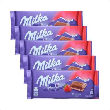 Imagem de Kit 5 Chocolate com sabor morango Milka Importado
