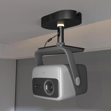 Imagem de Paihao Suporte de teto para projetor PH79 com adaptador oculto, poste de liga de alumínio espesso de 3,5 mm, rotação de 360° e inclinação de ± 25°, fiação interna (preto: para JMGO série N1/N3/N5, 18