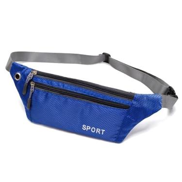 Imagem de Bolsa de cintura para homens e mulheres à prova d'água bolsa de telefone pochete moderna com porta de fone de ouvido acessórios de corrida esportiva, Azul, Elegante