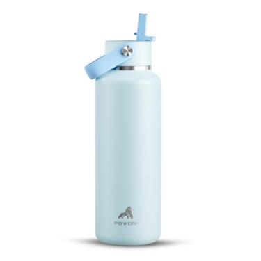 Imagem de POWCAN Garrafa de água isolada de 510 g: à prova de vazamento, manter frio 24H, livre de BPA, alça superior, garrafa de água de aço inoxidável com canudo para viagens, escola, ao ar livre, acampamento