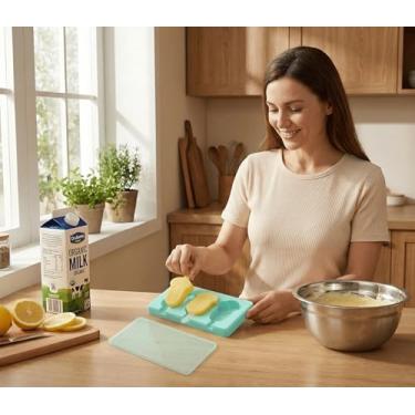 Imagem de Moldes de picolé de desenho animado infantil, moldes de sorvete de silicone de grau alimentício de cavidade, com palitos reutilizáveis, design plano antiaderente