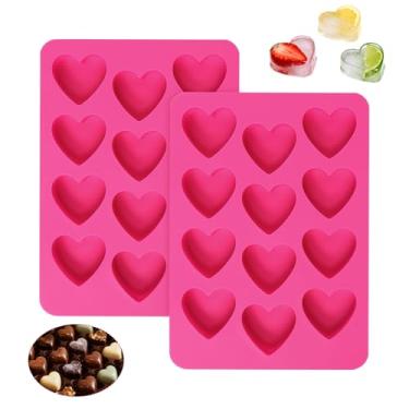 Imagem de 2 peças de moldes de coração de silicone premium para assar moldes antiaderentes em forma de coração de 12 cavidades para bolos de chocolate, doces, cubos de gelo, sabão