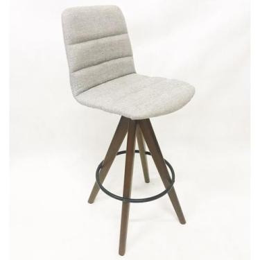 Imagem de Banqueta Decorativa Helena Gomada Tecido Linho Cinza Claro Base Girató