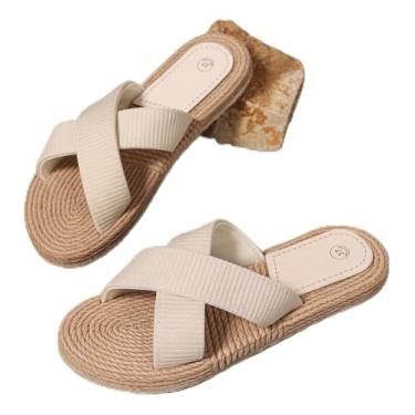 Imagem de Sandália feminina sem cadarço antiderrapante com tira cruzada leve para uso interno e externo, Bege, 38