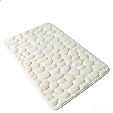 Imagem de Tapete de Porta para Banheiro 60cm - Estampa de Pedra, Fino e Prático, Ideal para Absorver Água, Proteger Pisos e Complementar Decoração (Creme)