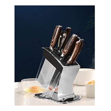 Imagem de CGKs6anmU Bloco de facas vazio acrílico suporte de faca vazio com tapete antiderrapante 7 compartimentos bloco de facas universal de cozinha sem facas organizador doméstico 9-24