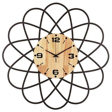 Imagem de AkosOL Relógio de parede preto criativo em forma de flor, redondo, 55 cm, grande relógio moderno silencioso