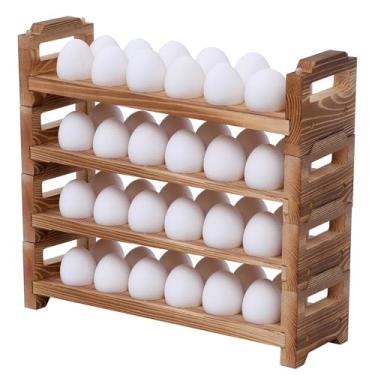 Imagem de KingLin Suporte empilhável de madeira para ovos, rack organizador de ovos frescos para cozinha de fazenda, 4 camadas, comporta 48 ovos, madeira natural, seguro para geladeira, acabamento sem produtos