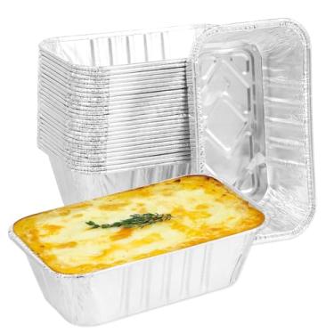 Imagem de Pacote com 100 formas de pão de alumínio de 5 kg, bandeja descartável de armazenamento de alimentos de lata de 16 x 9 x 5 cm, mini assadeiras retangulares, recipientes de cupcake para cozinhar