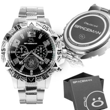 Imagem de relogio masculino social original grande aço inox prata + caixa preto 