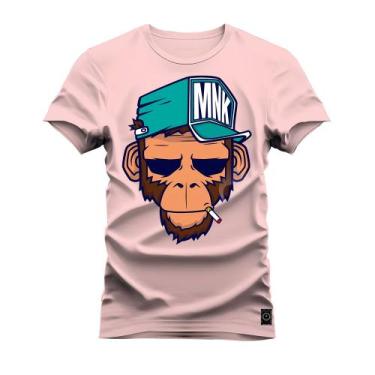 Imagem de Camiseta Plus Size Algodão 30.1 Premium Estampada Monkey MNK, G4, Rosa
