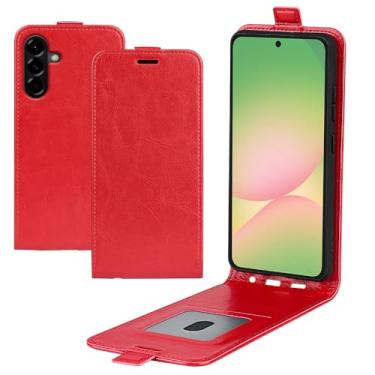 Imagem de XZDWH Capa de telefone flip vertical fina de couro PU capa protetora capa magnética com slot para cartão capa de telefone para Samsung Galaxy A57 5G (vermelho)