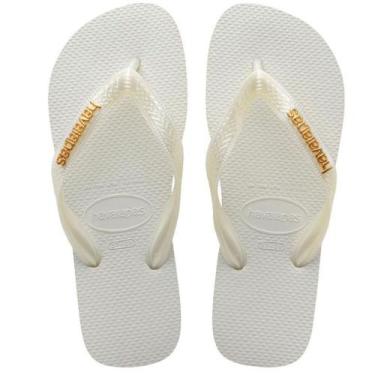 Imagem de Chinelo Havaianas Top Logo Metallic Feminino, Branco, 37 /38