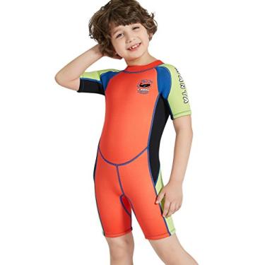 Imagem de Roupa de mergulho e vela infantil de 2,5 mm, roupa de mergulho quente, uma peça de roupa de baixo com proteção UV, Laranja, Large