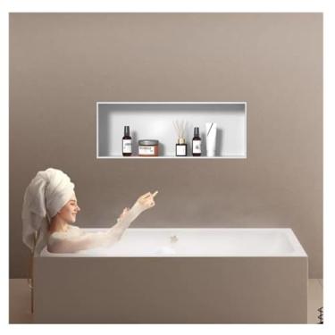 Imagem de Nicho de chuveiro, prateleira de banheiro de aço inoxidável, sem necessidade de azulejos, organizador de nicho de parede de grande capacidade para banheiro, cozinha, instalação horizontal (branco, 72