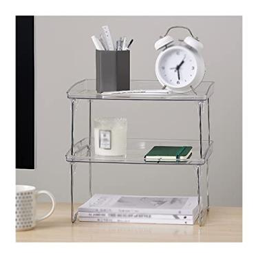 Imagem de Estante de mesa transparente de 2 camadas, prateleira organizadora de metal para banheiro, cozinha, organizador de materiais de escritório, decoração de casa moderna
