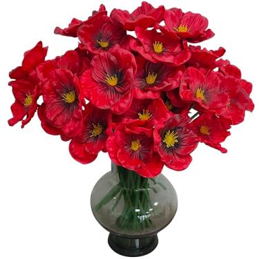 Imagem de 44 peças de flores artificiais de papoula PU flor de toque real, uma flor de papoula falsa com diâmetro de 8 cm, 29,5 cm de altura para buquês de casamento, corsages centro de mesa floral (44, coração