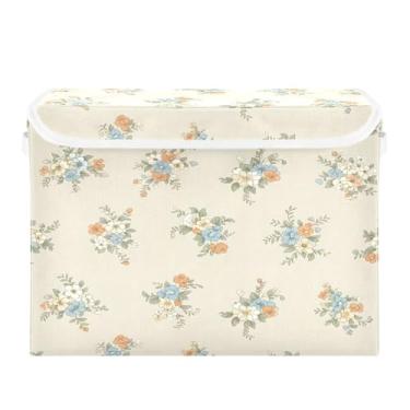 Imagem de Burbuja Caixa de armazenamento de flores com tampa e alças, caixa de armazenamento grande dobrável para prateleiras armário quarto escritório organizador