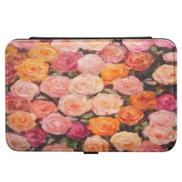 Imagem de Burbuja Caixa de joias de viagem com pintura a óleo de rosas dos namorados, presente para mulheres e meninas, estojo de joias portátil de couro PU organizador para brincos, anéis, colares e pulseiras