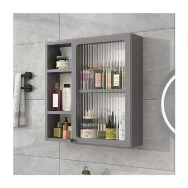 Imagem de Armário de remédios cinza montado na parede com portas de vidro - Armazenamento suspenso versátil para banheiro, cozinha ou lavanderia - Ideal para dormitórios universitários e uso sobre o vaso