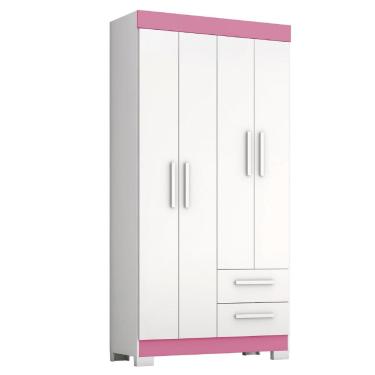 Imagem de Guarda Roupas Solteiro Juvenil 4 Portas 2 Gavetas Malta Branco / Rosa Notável