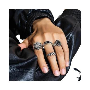 Imagem de Conjunto De Anéis Masculinos Retrô Largos De Aço Inoxidável Com Padrão