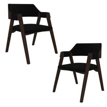 Imagem de Kit 2 Cadeiras Sala de Jantar e Jogos Carteados Madeira Maciça Poker Veludo Preto/Capuccino G42 - Gran Belo