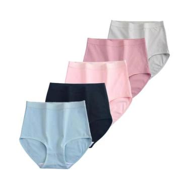 Imagem de Calcinhas De Algodão De Cintura Alta plus Size Para Mulheres, 5 Peças/
