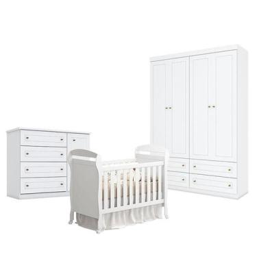 Imagem de Quarto de Bebê Americano 4 Portas com Berço Danny Branco Acetinado Rel