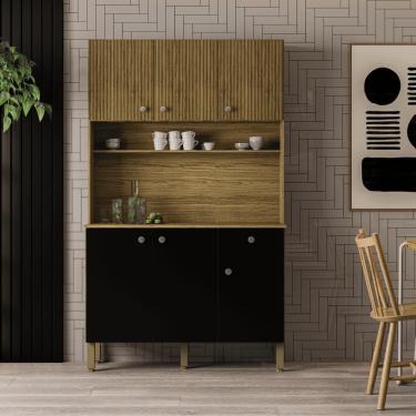 Imagem de Cozinha C/ Portas E Gavetas Style Freijó / Nero / Ripado