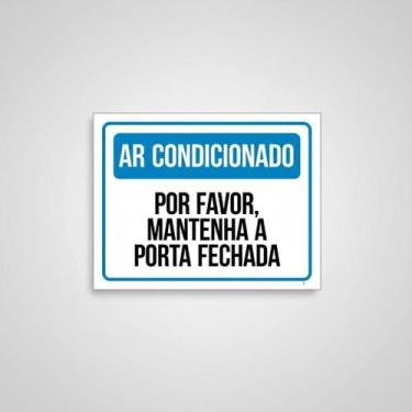 Imagem de Placa Acm Ar Condicionado Mantenha Porta Fechada Azul 18X23 - Sinalizo