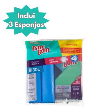 Imagem de Kit 2 Rolos Saco de Lixo 30L + 3 Esponjas Diamond - Esfrebom