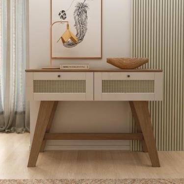 Imagem de Aparador Trama 2 Gavetas com Vidro 110cm com Pintura 3D Palha Cinamomo