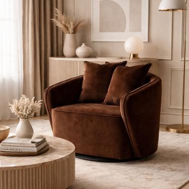 Imagem de Poltrona para Sala de Estar Girátoria Veludo Antonela Marrom