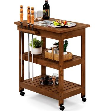 Imagem de Carrinho De Churrasco Grade Churrasqueira Com Cerâmica Home W02 Madeira Maciça Imbuia - Lyam Decor