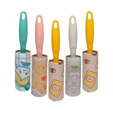 Imagem de Kit 5 Rolinho Tira Pelos Adesivo Rolo Cabo 20 Folhas Remove Pelos Fios