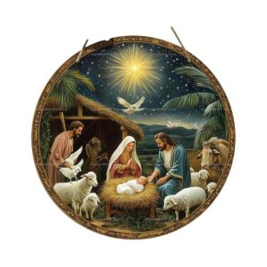 Imagem de Placa De Presépio De Madeira Virgem Maria Jesus José Para Decoração De