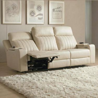 Imagem de Poltrona Reclinável Cinema 3 Lugares Baú Usb Pu Moscou Sint Bege Z57 - Mpozenato