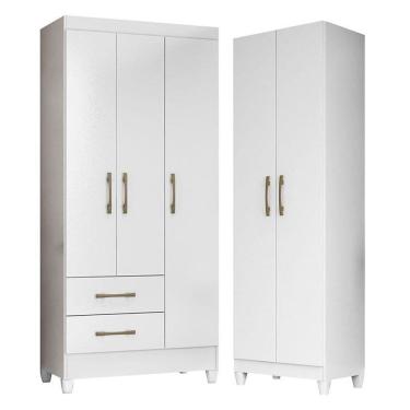 Imagem de Guarda Roupa Infantil Lima e Armário Multiuso New Iris Branco Brilho - Moval