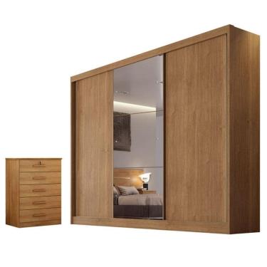 Imagem de Guarda Roupa Casal Sonetto com Espelho e Gaveteiro Suiça Cumaru 23 - Novo Horizonte