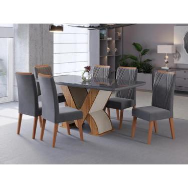 Imagem de Conjunto Sala de Jantar 6 Lugares Retangular Tampo de Vidro Vegas Mel 