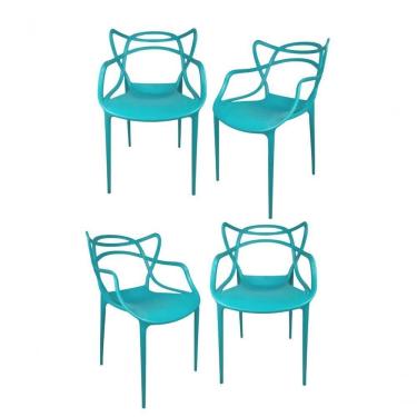 Imagem de Kit 4 Cadeiras Allegra em Plástico Assento Ergonômico com Proteção UV Turquesa