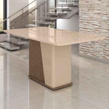 Imagem de Mesa de Madeira Harmonia 160 Cm com Vidro Carvalho/Marrom Claro - Móveis Bechara