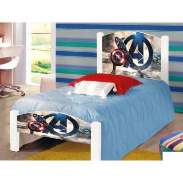 Imagem de Cama Solteiro Infantil Capitão América Adesivada com Grade de Proteção